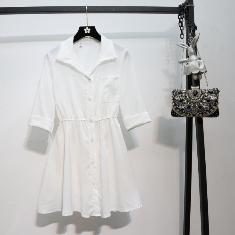 Single piece/suit womens 2025 summer new Korean thin shirt dress short Single white shirt dress