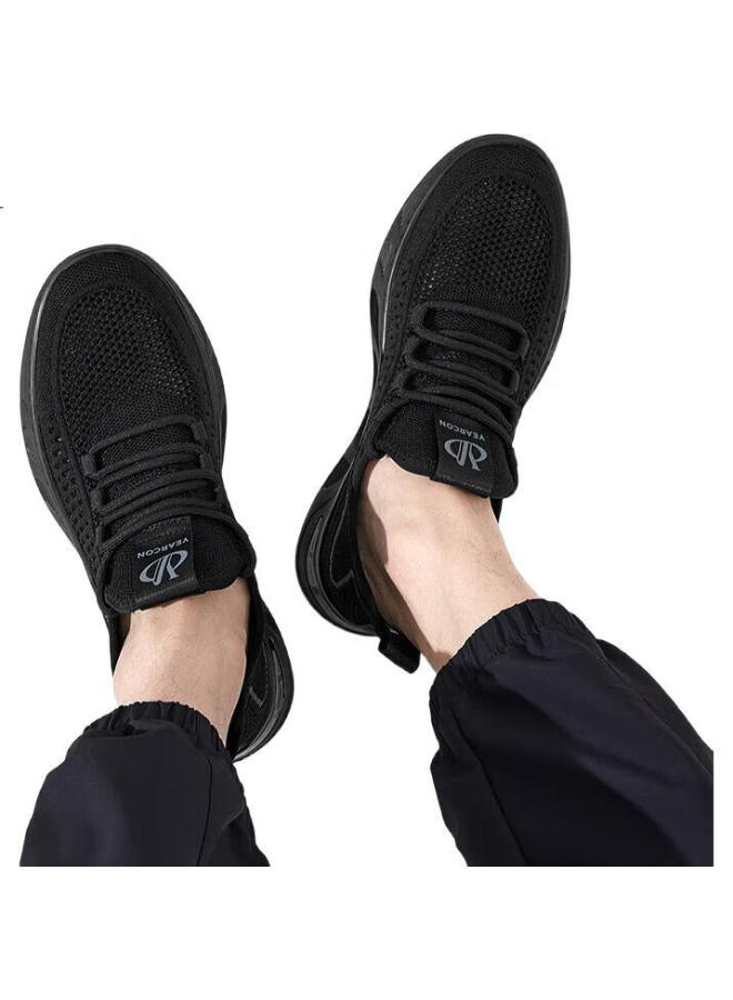 YEARCON Men'S Outdoor Sports Casual Mesh Shoes Thick-Soled Comfortable Trendy Flying Woven Shoes 96899W Black Size 41 - Image 2