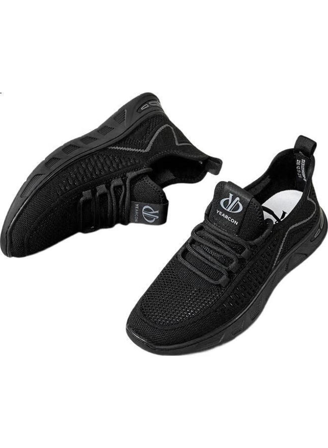 YEARCON Men'S Outdoor Sports Casual Mesh Shoes Thick-Soled Comfortable Trendy Flying Woven Shoes 96899W Black Size 41 - Image 1