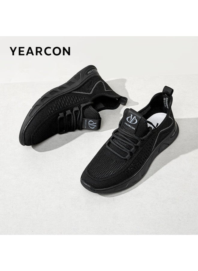 YEARCON Yierkang Men's Outdoor Sports Casual Mesh Shoes Thick-soled Comfortable Trendy Flying Woven Shoes 96899w Black Size 41 - Image 1