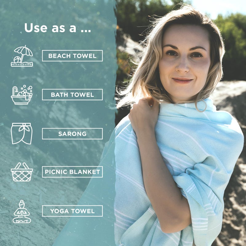 Cape Comforts Oversized Turkish Beach Towel, Striped Pale Yellow & Powder Blue - 37'' x 67'' - Super Soft & Lightweight - Quick Dry Sand Free Travel Towels for Beach or Bath - Gifts - Image 5