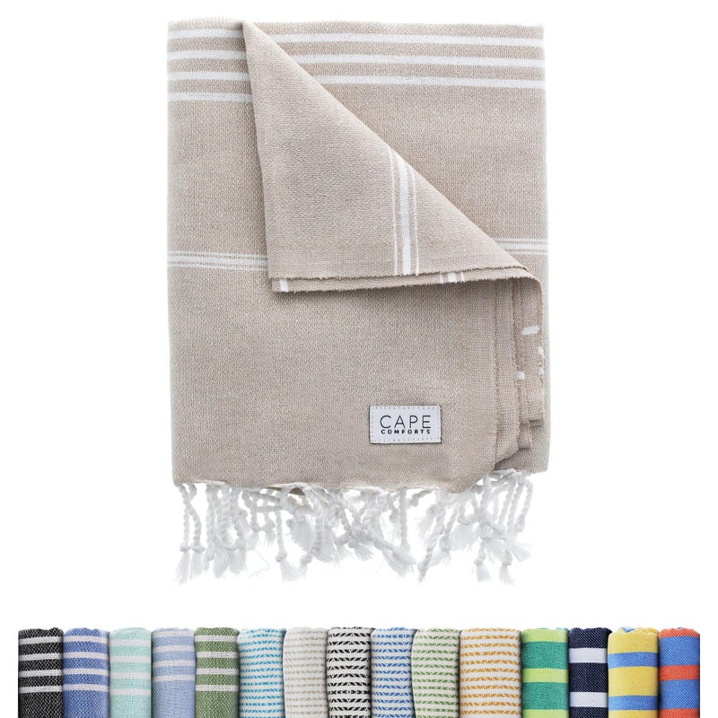 Cape Comforts Oversized Turkish Beach Towel, Striped Pale Yellow & Powder Blue - 37'' x 67'' - Super Soft & Lightweight - Quick Dry Sand Free Travel Towels for Beach or Bath - Gifts - Image 1