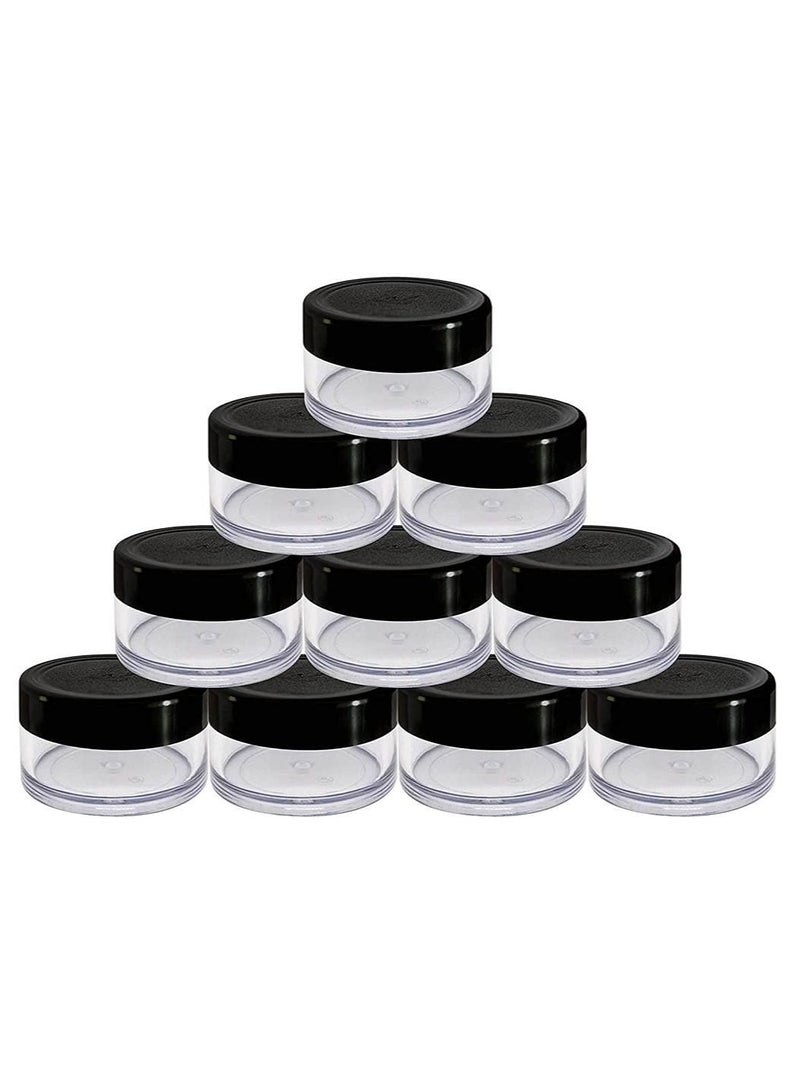 Accessorize Kingdom Empty Acrylic San Jar Transparent Cosmetic Container with Leakproof inner lids for Lip Balms, Lip Scrubs, Body Butters, Eyeshadow, Makeup & DIY cosmetics beauty products(Black, 8 grm) (Pack of 10)  - Image 1