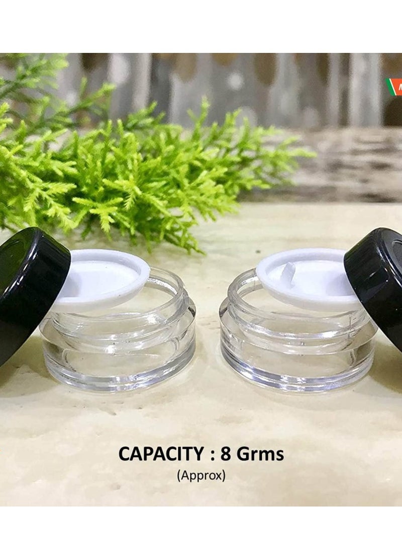 Accessorize Kingdom Empty Acrylic San Jar Transparent Cosmetic Container with Leakproof inner lids for Lip Balms, Lip Scrubs, Body Butters, Eyeshadow, Makeup & DIY cosmetics beauty products(Black, 8 grm) (Pack of 10)  - Image 2
