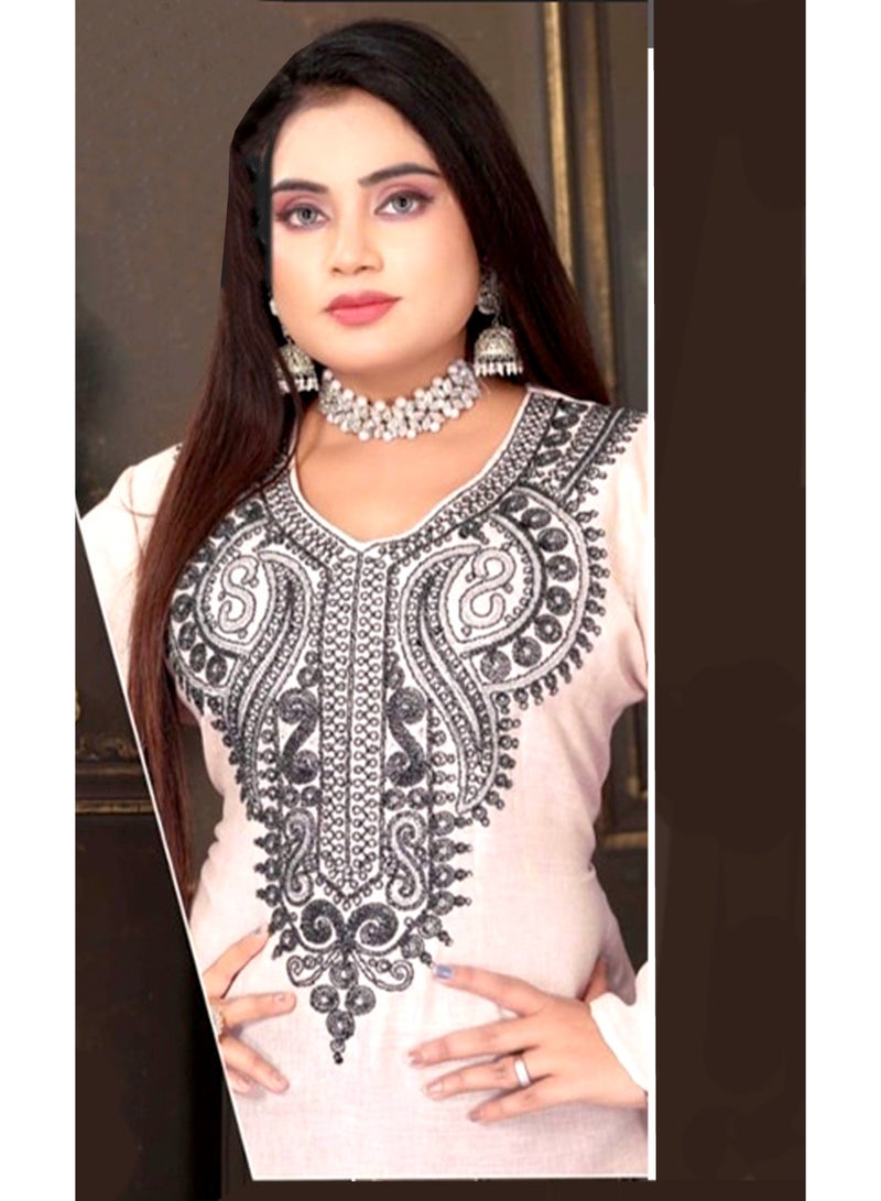 زينة جلابية قفطان أنيقة بمزيج الفيسكوز - تطريز زهور أسود - أكمام جرس واسعة - فستان ماكسي محتشم - Image 2