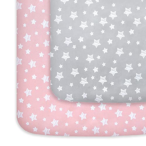 Pack and Play Sheets Girl Mini Crib Sheets Stretchy Pack n Play Playard Fitted Sheet Compatible with Graco Pack n Play Soft and Breathable Material Grey Pink