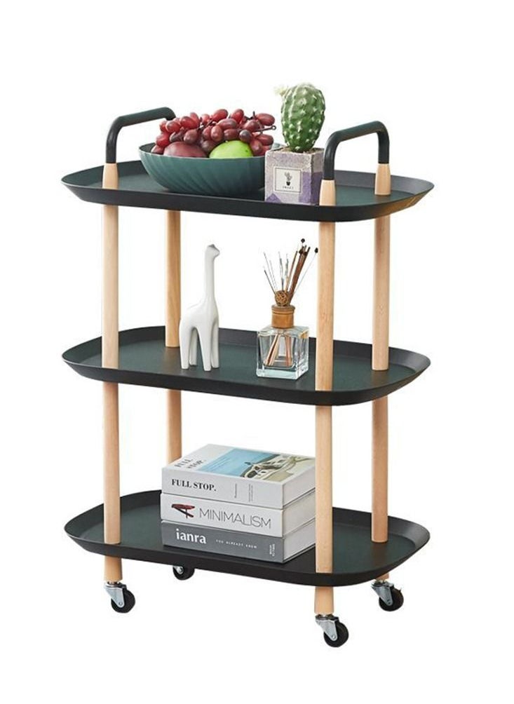 Large Side Table Sofa Snack Table 3 Tier Coffee Table End Table Desk Nightstand Bedside Table Rolling Cart Utility Cart Multi-Functional Trolley Cart Movable Storage Shelves for Living Room Black