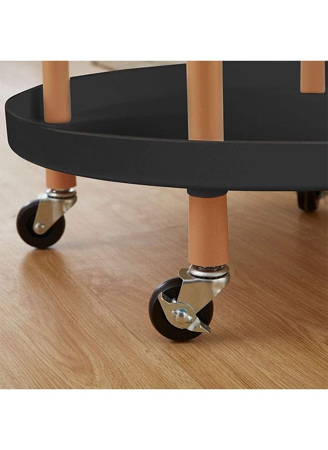Large Side Table Sofa Snack Table 3 Tier Coffee Table End Table Desk Nightstand Bedside Table Rolling Cart Utility Cart Multi-Functional Trolley Cart Movable Storage Shelves for Living Room Black