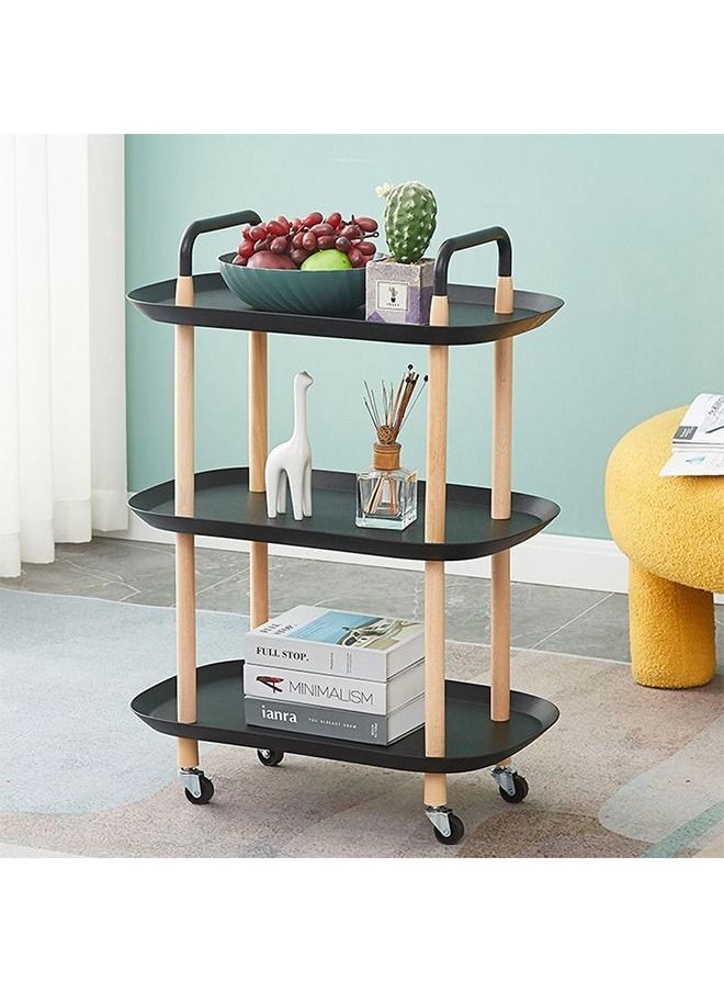 Large Side Table Sofa Snack Table 3 Tier Coffee Table End Table Desk Nightstand Bedside Table Rolling Cart Utility Cart Multi-Functional Trolley Cart Movable Storage Shelves for Living Room Black