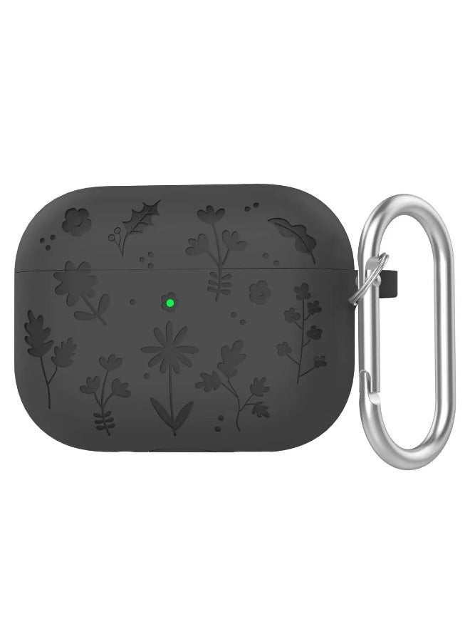 Suitable for AirPods Pro 3 protective case, high-quality silicone floral carved cute protective case, compatible with AirPods Pro 3, suitable for both men and women. Black