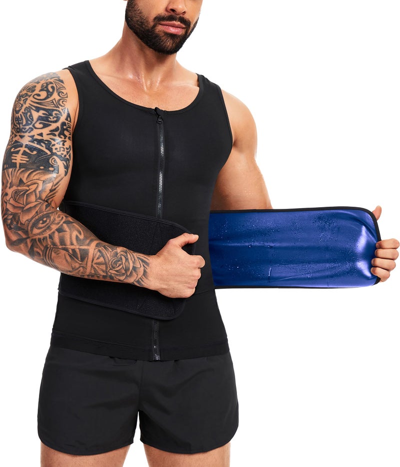 FUXERT Sauna Vest for Men Waist Trainer Sauna Shirt for Men Zipper Sweat Belt Tank Top for Belly Fat(BG L/XL) - Image 1
