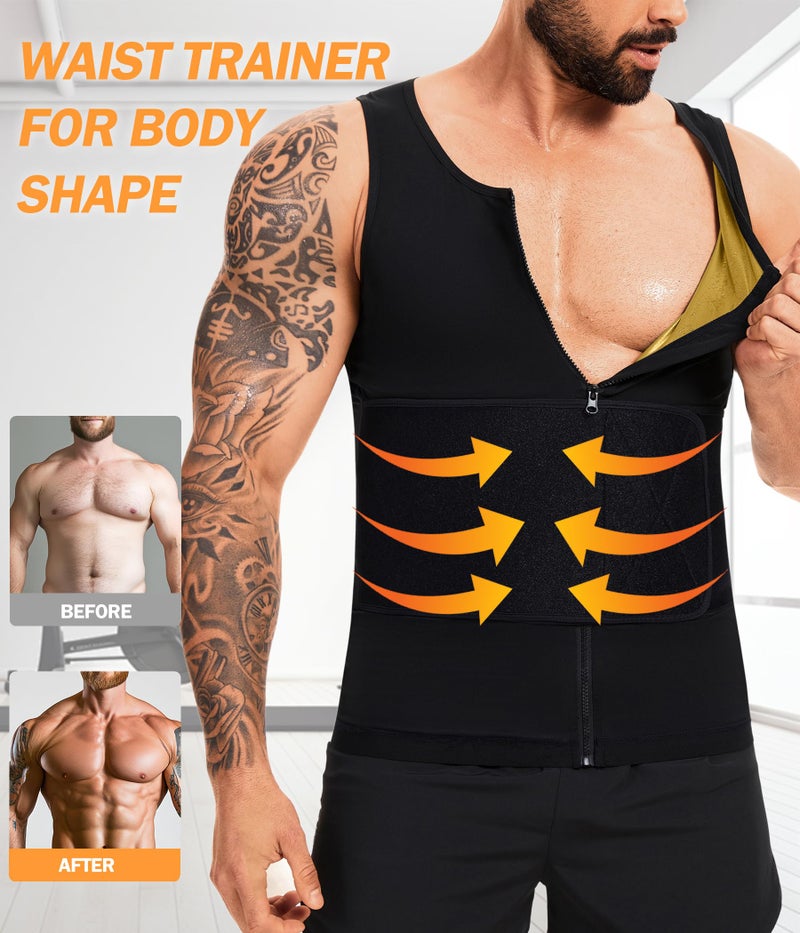 FUXERT Sauna Vest for Men Waist Trainer Sauna Shirt for Men Zipper Sweat Belt Tank Top for Belly Fat(BG L/XL) - Image 4