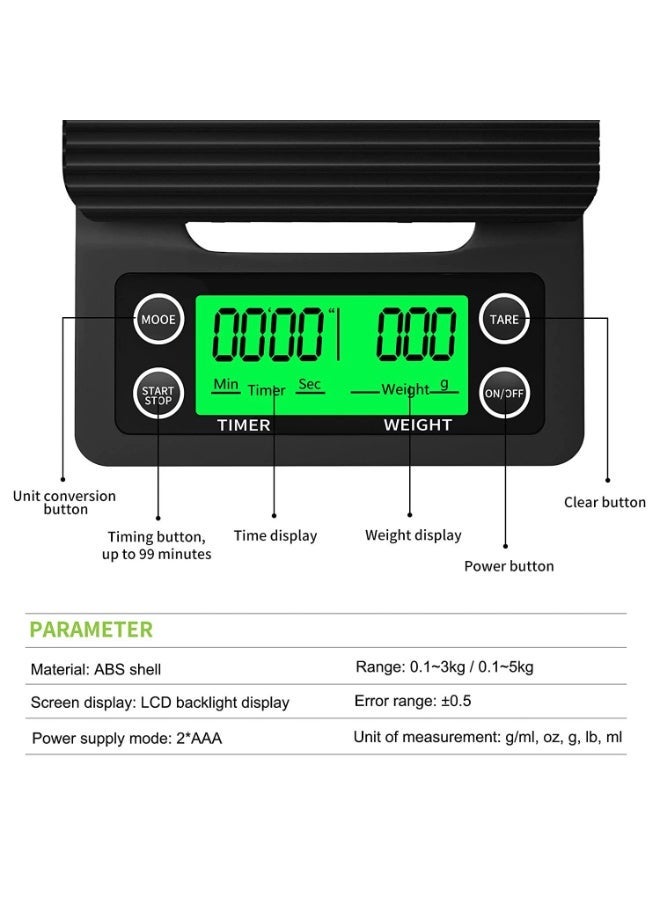Accurate Electric Kitchen Scale,Coffee Scale with Timer High-precision Kitchen Scale Mini Electronic Platform Scale Food Weighing Scale - Image 4