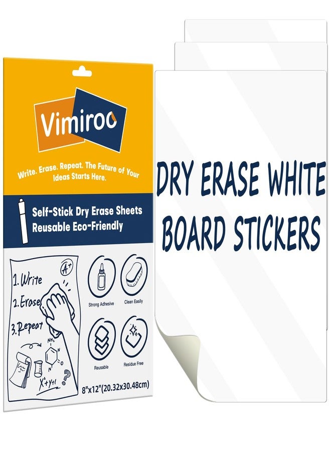 vimiroo 3 Pack Dry Erase Board Stickers Magnetic Free, 12"x8" Restickable Dry Erase Sheets No Residue for Wall/Refrigerator/Door/Cabinet, Adhesive Non-Magnetic Whiteboard, Fridge Dry Erase Paper - Image 1