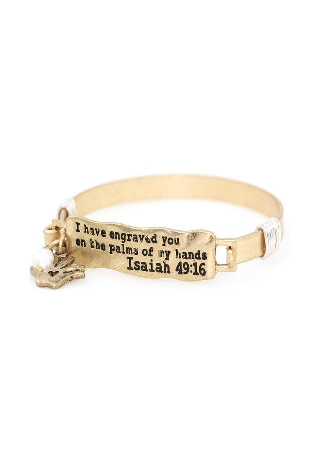 Wonderent “I Have Engraved You in The Palms of My Hands” Isaiah 49:16 Handmade Beautiful Christian Bangle Bracelet with Wire Design and Hand Heart Charm and Bead (Worn Gold) - Image 2
