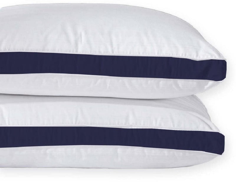 CRAZY WORLD Microfiber Bed Pillow for Sleeping - Down Alternative Ultrasoft Cotton Washable Pillow with Satin Gusset- Pack of 2 (Dark Blue) - Image 2