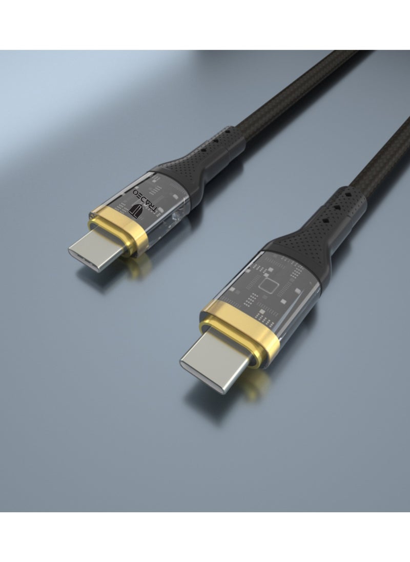 Tradeo - 12-24V Transparent Fast Charger Data Cable 5V 3A Fast charging Length1m, OD- 3.5 mm Material Nylon Braided + Alu, Certificate -CE, Rohs, FCC chargers for iphone USB Cable. (C -C) - Image 1
