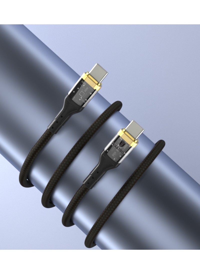 Tradeo - 12-24V Transparent Fast Charger Data Cable 5V 3A Fast charging Length1m, OD- 3.5 mm Material Nylon Braided + Alu, Certificate -CE, Rohs, FCC chargers for iphone USB Cable. (C -C) - Image 1