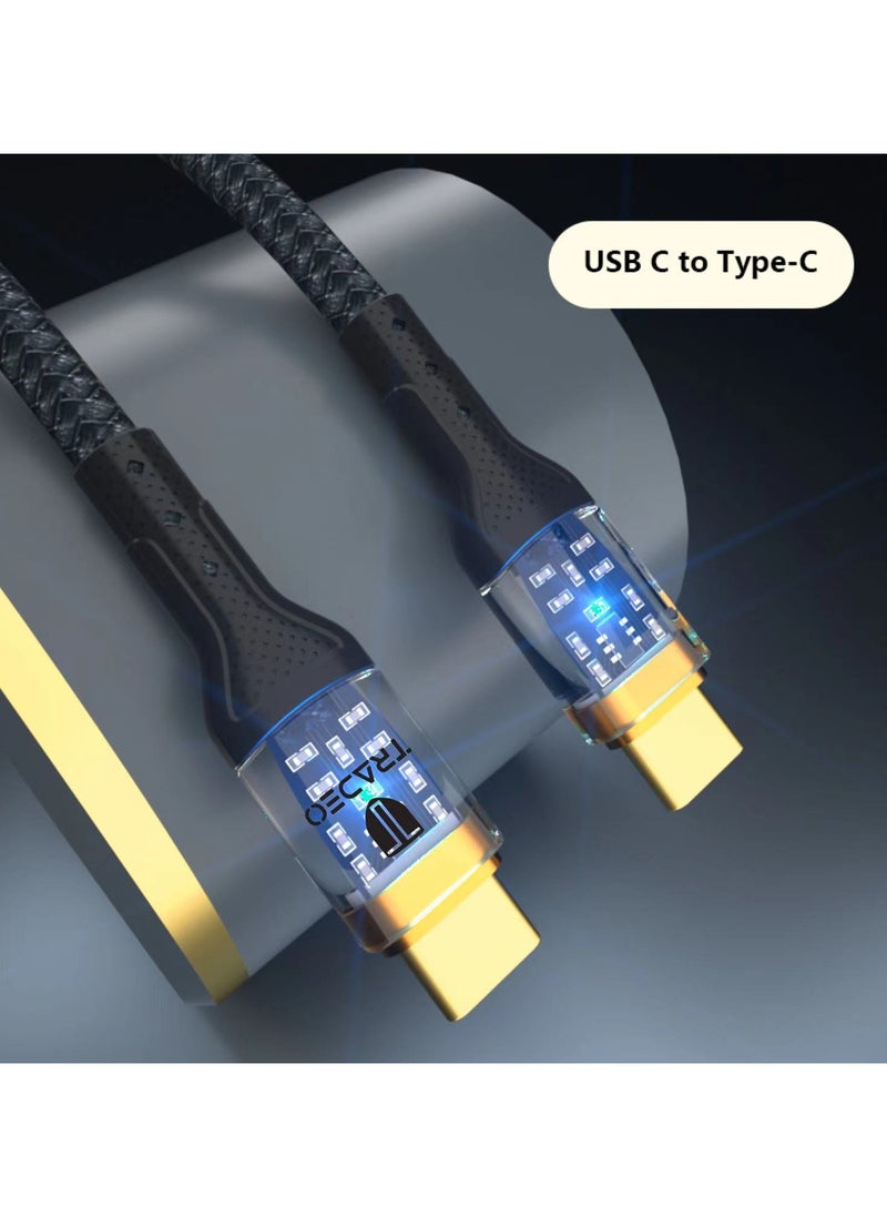 Tradeo - 12-24V Transparent Fast Charger Data Cable 5V 3A Fast charging Length1m, OD- 3.5 mm Material Nylon Braided + Alu, Certificate -CE, Rohs, FCC chargers for iphone USB Cable. (C -C) - Image 1
