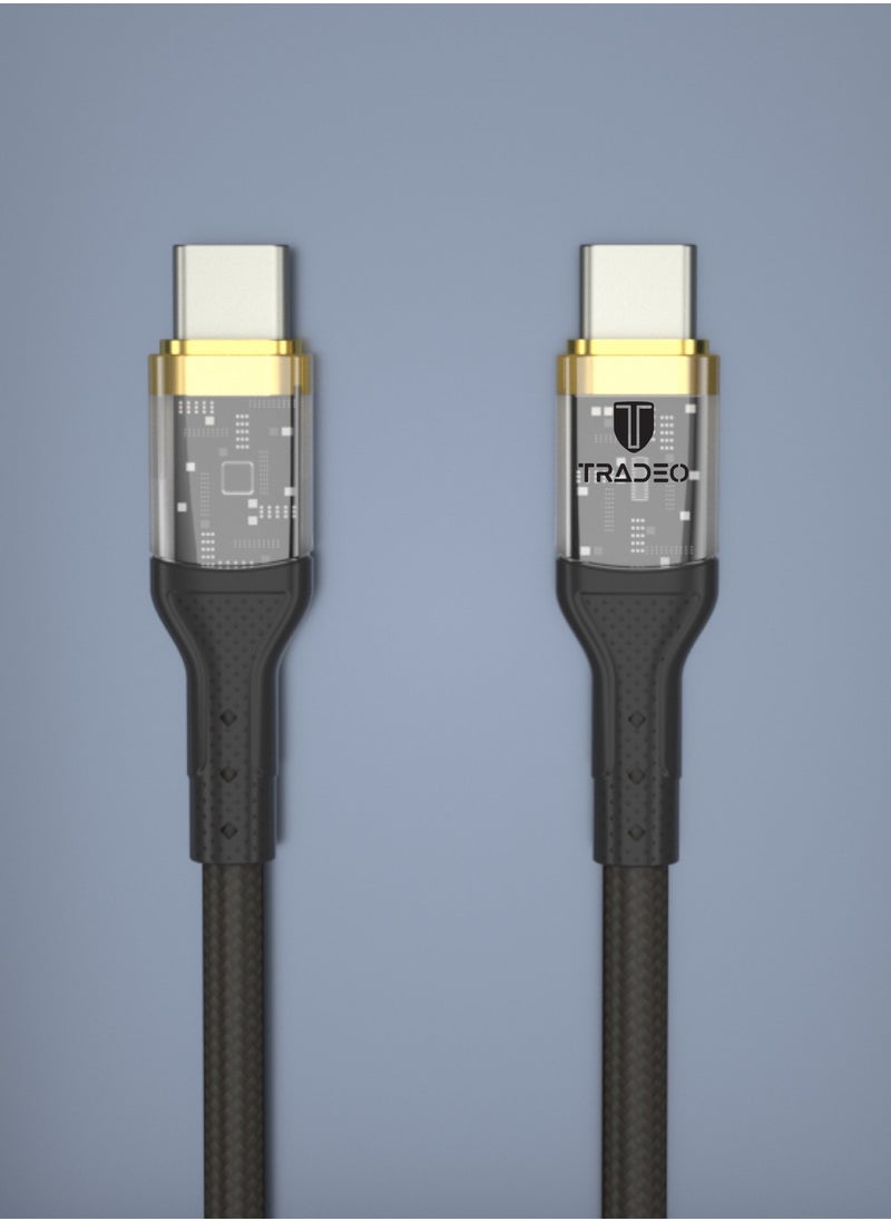 Tradeo - 12-24V Transparent Fast Charger Data Cable 5V 3A Fast charging Length1m, OD- 3.5 mm Material Nylon Braided + Alu, Certificate -CE, Rohs, FCC chargers for iphone USB Cable. (C -C) - Image 1