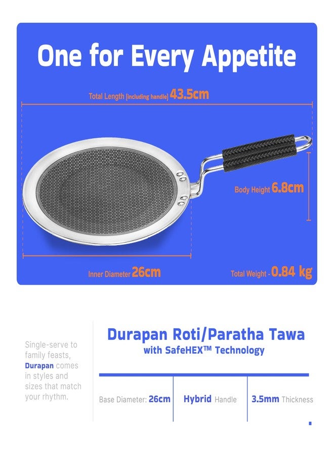 Durapan Non Stick Triply Roti/Chapati/Paratha Tawa with SafeHEX™ Honeycomb Technology for Easy Release | Induction Friendly Base | Scratch Resistant & Metal Spoon Friendly (26cm - 3.5mm Thk) - Image 3