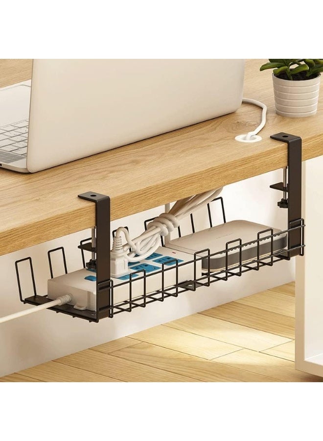 16” Under Desk Cable Management Tray, No Drill Steel Cable Tray Organizers, Wire Management Tray Cable Rack with Clamp Mount, Metal Under Desk Tray with Wire and Cord Organizer (Black, 1 Pack) - Image 2
