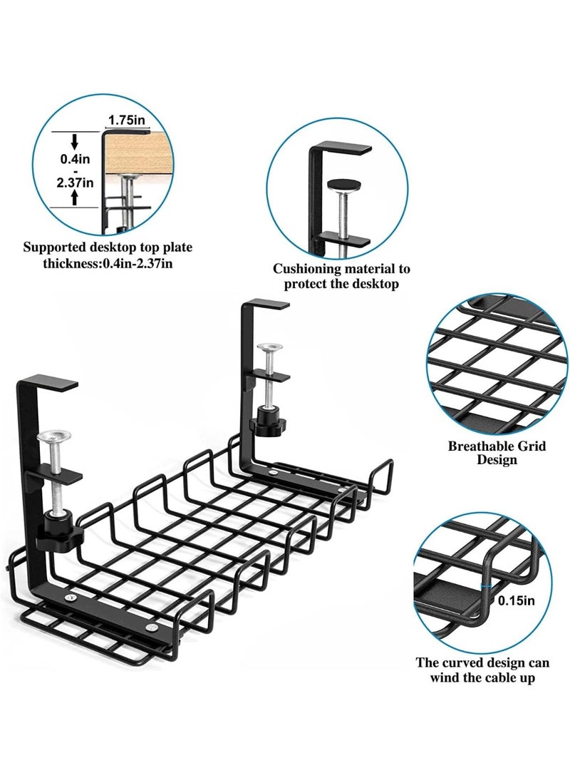 16” Under Desk Cable Management Tray, No Drill Steel Cable Tray Organizers, Wire Management Tray Cable Rack with Clamp Mount, Metal Under Desk Tray with Wire and Cord Organizer (Black, 1 Pack) - Image 4