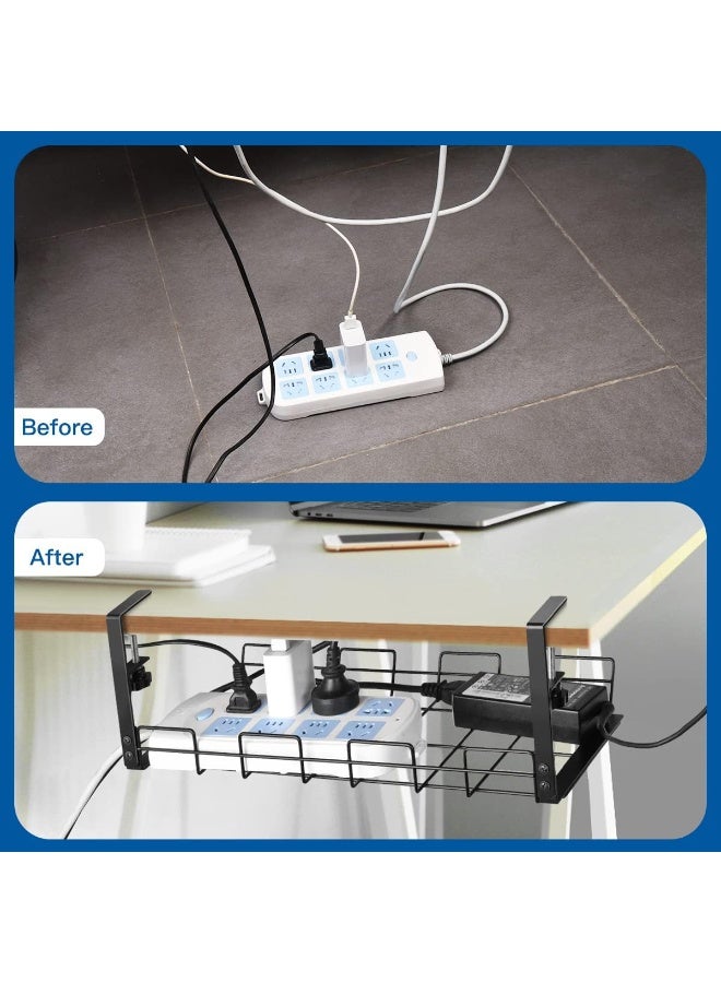 16” Under Desk Cable Management Tray, No Drill Steel Cable Tray Organizers, Wire Management Tray Cable Rack with Clamp Mount, Metal Under Desk Tray with Wire and Cord Organizer (Black, 1 Pack) - Image 5