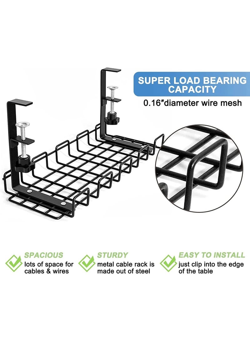 16” Under Desk Cable Management Tray, No Drill Steel Cable Tray Organizers, Wire Management Tray Cable Rack with Clamp Mount, Metal Under Desk Tray with Wire and Cord Organizer (Black, 1 Pack) - Image 3