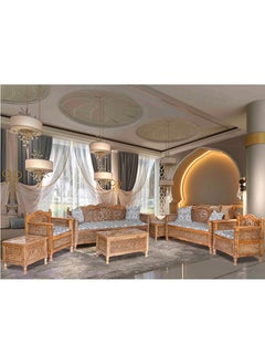 mahome Intricately Carved Wooden Arabic Sofa Set, 7 Pieces. sutable for living room sofa. office and garden furniture (carved plantain wood, 7 seater)  - Image 1