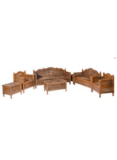 mahome Intricately Carved Wooden Arabic Sofa Set, 7 Pieces. sutable for living room sofa. office and garden furniture (carved plantain wood, 7 seater)  - Image 2