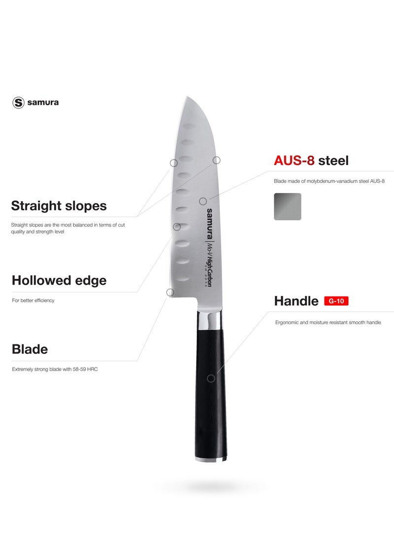 Samura Samura MO-V Santoku Knife Hollow Ground | 7 Inch Blade | G-10 Handle with Stainless Steel Bolster | Single-Layer Molybdenum-Vanadium Steel | Precision Cutting | Corrosion Resistant  - Image 2