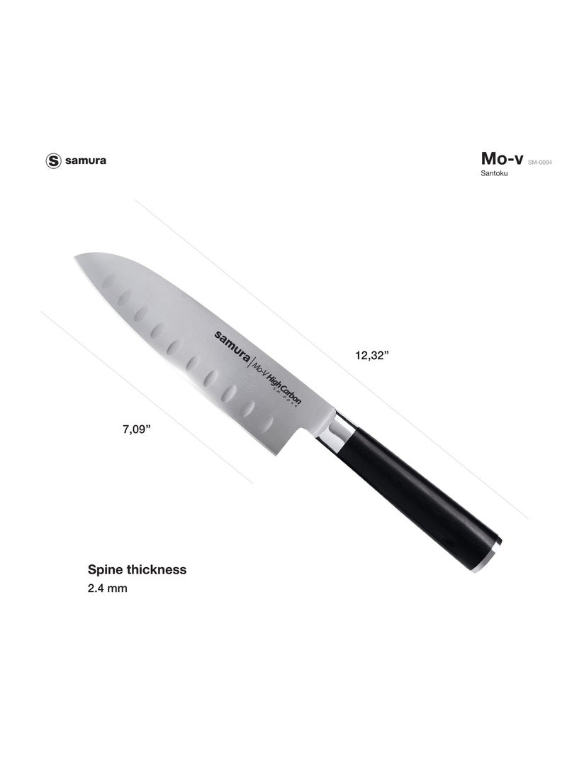 Samura Samura MO-V Santoku Knife Hollow Ground | 7 Inch Blade | G-10 Handle with Stainless Steel Bolster | Single-Layer Molybdenum-Vanadium Steel | Precision Cutting | Corrosion Resistant  - Image 4