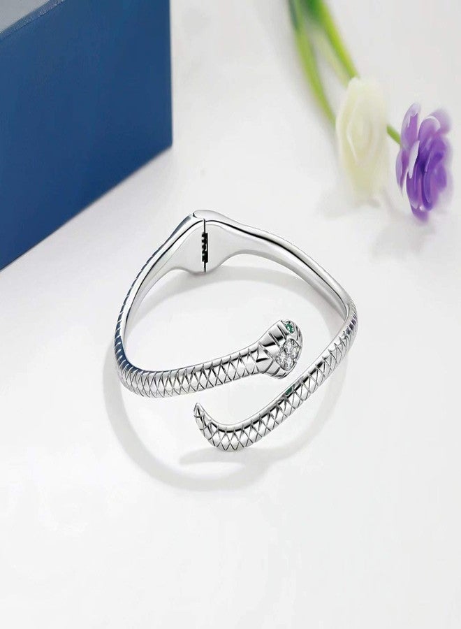 Presentski Snake Bracelet Sterling Silver Open Bangle Serpent Bracelet Vintage Silver Bracelet for Women - Image 4