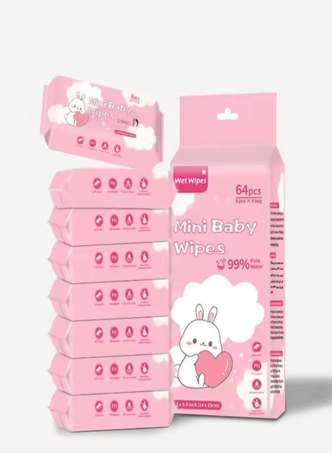 CEPHEUS ENTERPRISE Mini Baby Wipes Disposable Portable Pocket Water Wipes for Babies, Children, Hand & Face, Cleansing, Moisturising & Sanitizing Wet Tissues – 64 Wipes - Image 1