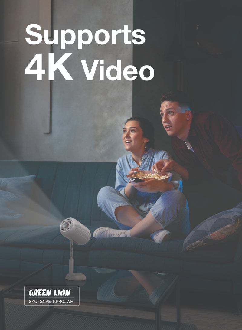 GREEN LION VENUS 4K Portable Projector/ High Brightness/ 120" Screen/ HD & 3D/ Wireless/Wired Screen Mirroring/ HiFi Sound Quality and More for Home Entertainment, Movies, Business & Education - White - Image 4