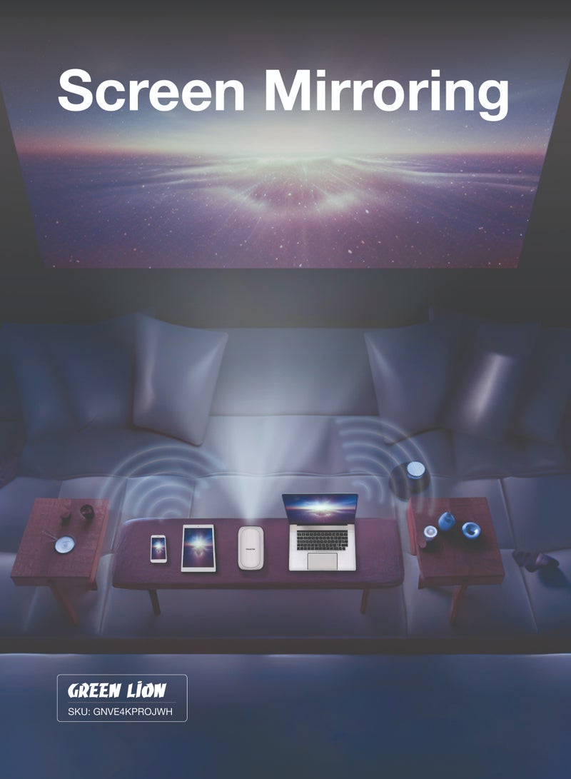 GREEN LION VENUS 4K Portable Projector/ High Brightness/ 120" Screen/ HD & 3D/ Wireless/Wired Screen Mirroring/ HiFi Sound Quality and More for Home Entertainment, Movies, Business & Education - White - Image 5