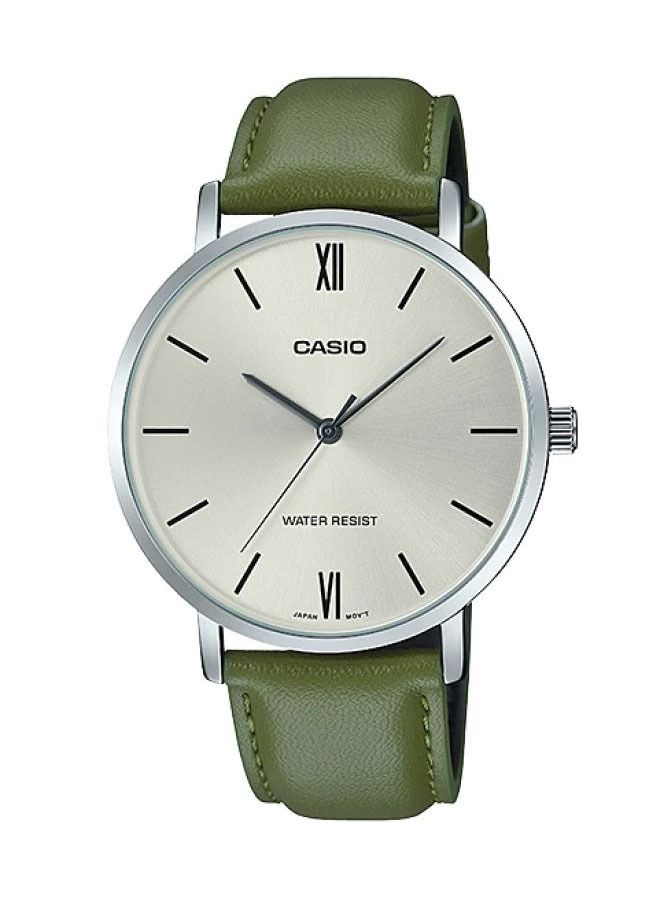 CASIO MTP-VT01L-3BUDF Silver Plated Case Green Leather Men's Watch