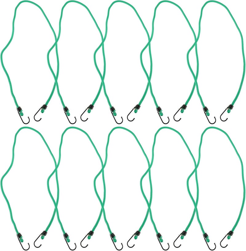 Abaodam 10PCS 8mm Thick Bungee Cords with Hooks High Elasticity Outdoor Camping Tie Down Straps Green Heavy Duty Reusable Pack Belt for Tent Luggage and Clothesline - Image 1