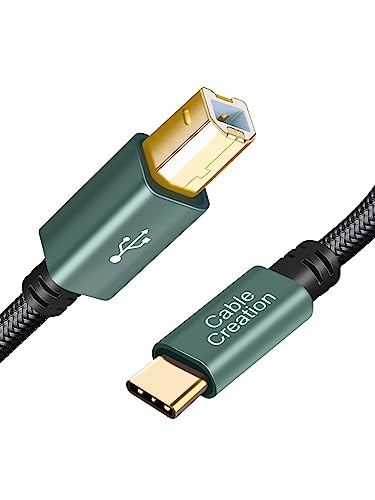 CableCreation USB B to C 6.6 FT Printer Cable, MIDI Cable, Nylon Braided USB-B to C Cord for MacBook Pro/Air, Type C to Type B for Yamaha Piano, MIDI Keyboard, DJ Controller, DAC, Green - Image 1