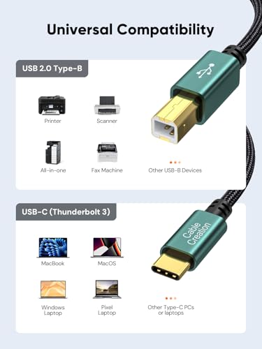 CableCreation USB B to C 6.6 FT Printer Cable, MIDI Cable, Nylon Braided USB-B to C Cord for MacBook Pro/Air, Type C to Type B for Yamaha Piano, MIDI Keyboard, DJ Controller, DAC, Green - Image 5