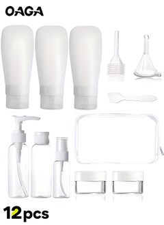OAGA 12 Pack Travel Bottles Set, Tsa Approved Travel Size for Toiletries with Travel Bag, Leak Proof BPA Free Squeezable Travel Containers for Shampoo, Conditioner, Lotion (White)  - Image 1