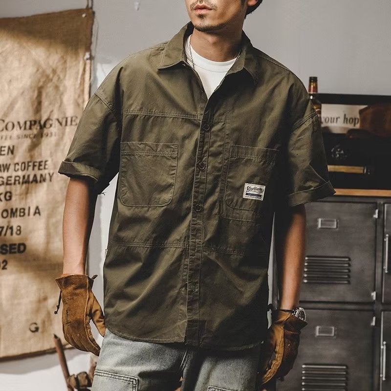Vintage Workwear Shirt Mens Loose Summer 2024 Green  - Image 1
