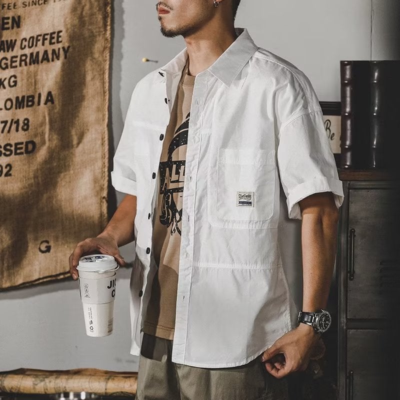 Vintage Workwear Shirt Mens Loose Summer 2024 Green  - Image 2