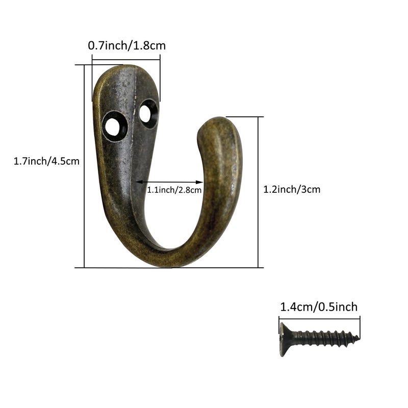 Gutapo Coffee Cup Hooks 20pcs Vintage Bronze Hooks Door Wall Closet Mounted Single Hook Hangers for Robe Coat with 46pcs Screws - Image 2