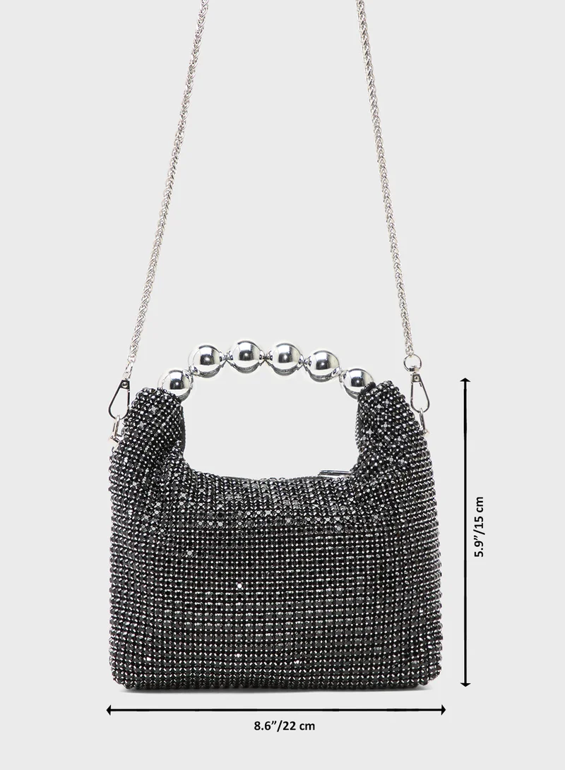 Ella Limited Edition Silver Detailed Embellished Rhinestone Statement Bag