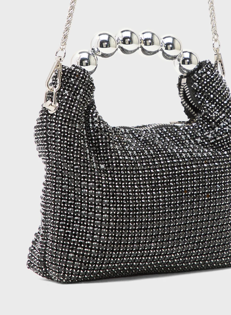 Ella Limited Edition Silver Detailed Embellished Rhinestone Statement Bag
