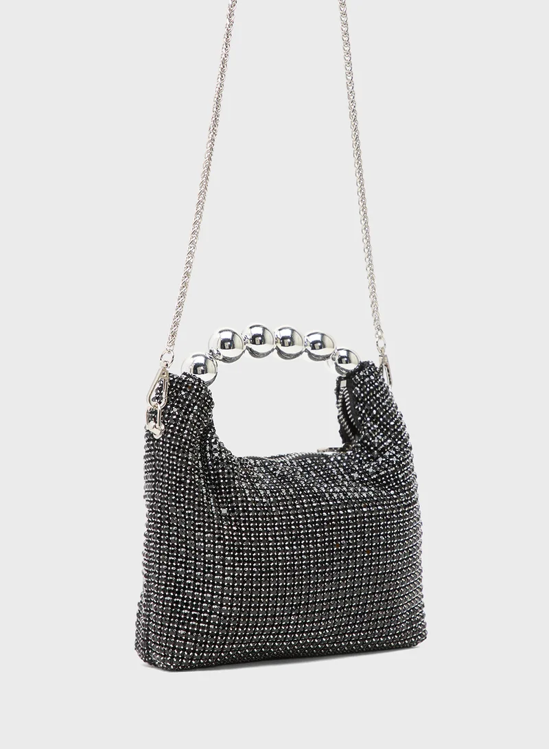 Ella Limited Edition Silver Detailed Embellished Rhinestone Statement Bag