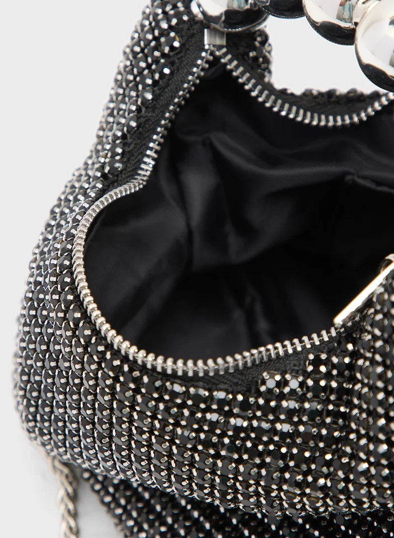 Ella Limited Edition Silver Detailed Embellished Rhinestone Statement Bag