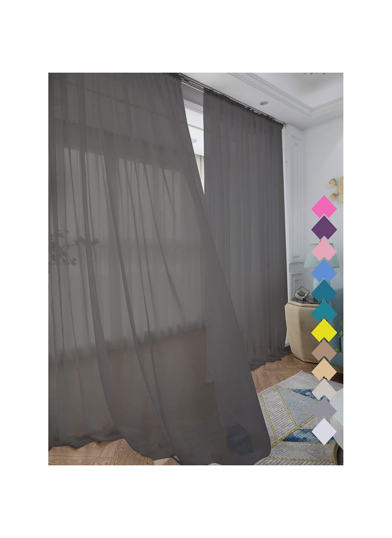 L&TEC Window Dark Grey Sheer Curtains 48 Inches Width 130 Inches Long 2 Panels Sheer Curtains Clear Curtains Basic Rod Pocket Panel for Home Living Room Bedroom Kids Room Yard Patio Parlor Sliding  - Image 1